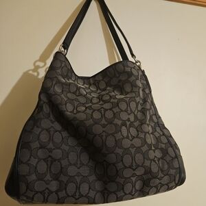 Coach Phoebe Shoulder Bag F36424 Smoke Black Signature Canvas with Leather Trim